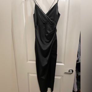 Black spaghetti strap dress with side slit